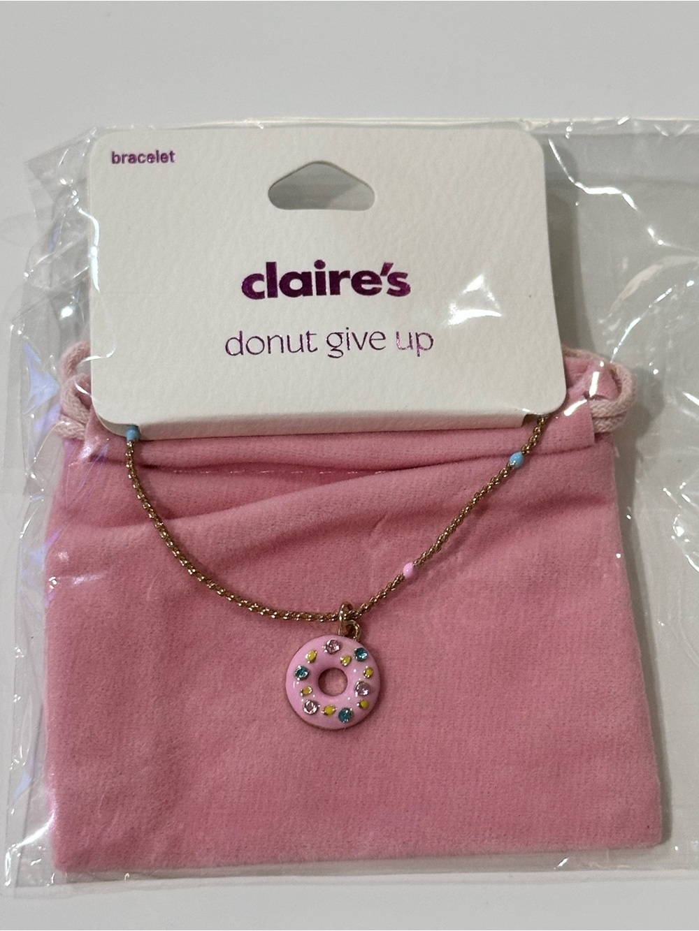 Claire's Pink Donut Pendant Necklace with Colorful Sprinkles